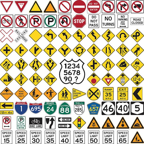 Collection of professionnal road sign and symbols on white